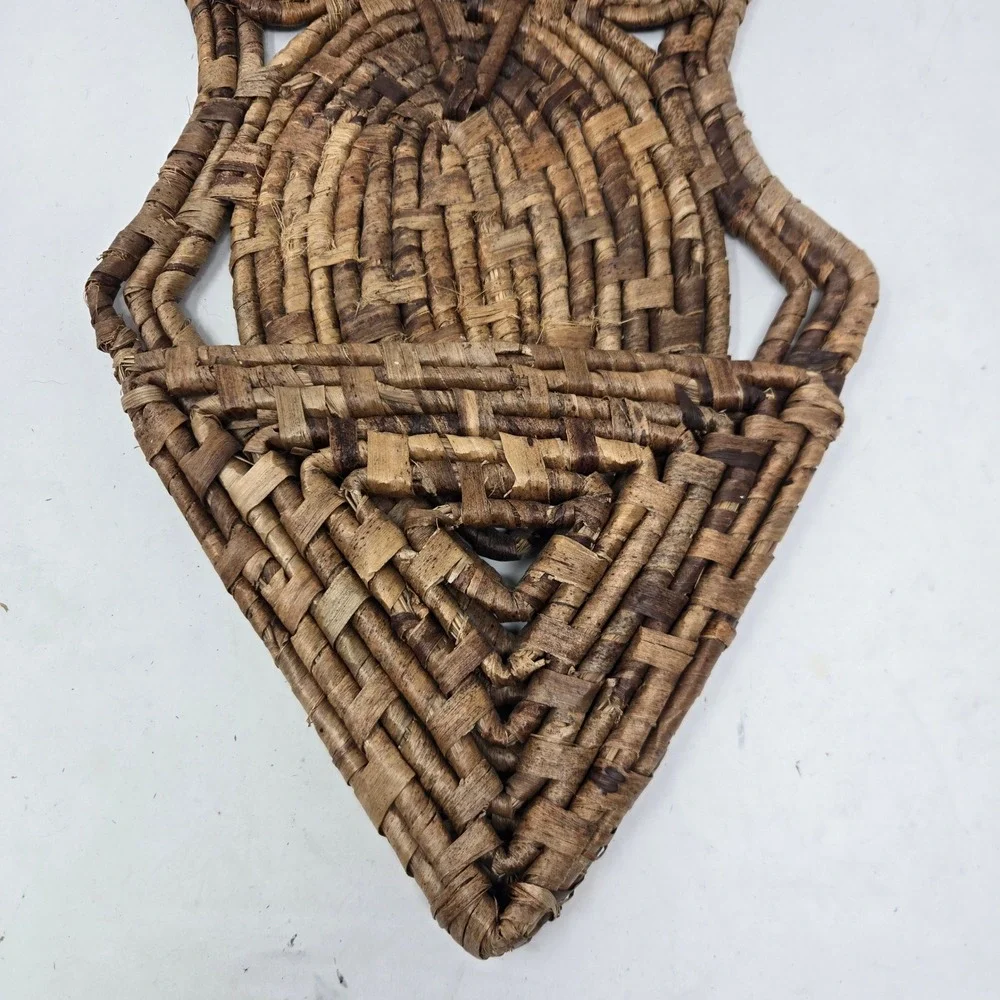 Vintage Woven Wicker Owl Wall Hanging Basket Boho Decor Natural Brown 16.5in